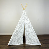 Girls Teepee Tent in Gray and White Flowers