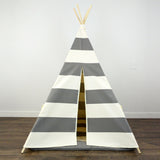 Kids Teepee Tent with Play Mat in Dark Gray and Beige Large Stripe