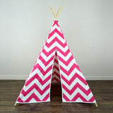 Kids Teepee Tent in Hot Pink and White Large Chevron Zig Zag
