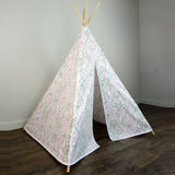 Girls Teepee Tent in Pink, Gray and White Flowers