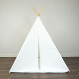 Kids Teepee Tent with Matching Mat in Solid White Cotton Canvas