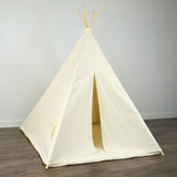 Kids Teepee Tent with Matching Mat in Solid Beige Cotton Canvas