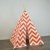 Kids Teepee Tent in Tangelo Orange and White Large Chevron Zig Zag