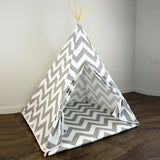Kids Teepee Tent with Matching Mat in Gray and White Large Chevron Zig Zag
