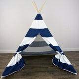 Kids Teepee Tent in Navy Blue and White Large Stripe