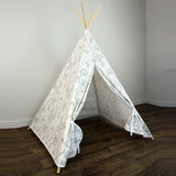 Girls Teepee Tent in Gray and White Flowers