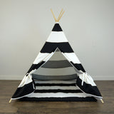 Kid's Teepee Tent with Matching Mat in Black and White Large Stripe