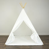 Kids Teepee Tent with Matching Mat in Solid White Cotton Canvas