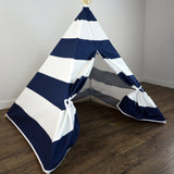 Kids Teepee Tent in Navy Blue and White Large Stripe