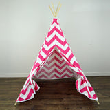 Kids Teepee Tent in Hot Pink and White Large Chevron Zig Zag