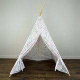 Girls Teepee Tent in Pink, Gray and White Flowers