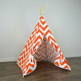 Kids Teepee Tent in Tangelo Orange and White Large Chevron Zig Zag