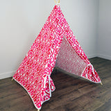 Girls Teepee Tent in Hot Pink and White Flowers