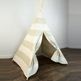 Kids Teepee Tent in Gray and Beige Large Stripe