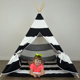 Kid's Teepee Tent with Matching Mat in Black and White Large Stripe