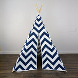Kids Teepee Tent in Navy Blue and White Large Chevron Zig Zag