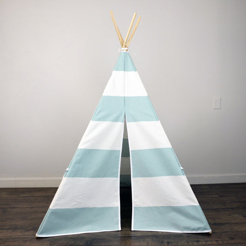 Kids Teepee Tent in Light Blue and White Large Stripe