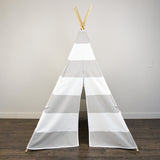 Kids Teepee Tent in Large Gray and White Stripe