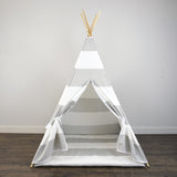 Kids Teepee Tent with Matching Mat in Gray and White Large Stripe