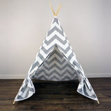 Kids Teepee Tent in Gray and White Large Chevron Zig Zag