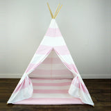 Girls Teepee Tent with Play Mat in Light Pink and White Large Stripe
