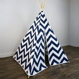 Kids Teepee Tent in Navy Blue and White Large Chevron Zig Zag