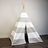 Kids Teepee Tent and Mat in Light Gray and White Stripe